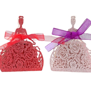 Boîtes à dragées vintage en dentelle découpées au laser, boîtes à bonbons en papier ajouré avec ruban pour la fête prénuptiale et les fournitures de décoration de fête de fiançailles - Product Image 6