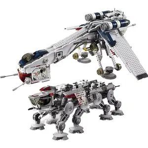 Venta al por mayor de juguetes lego película-81052, 05053, 1788 piezas estrella de película República Dropship con AT-OT Walker conjunto de bloques de construcción ladrillos Compatible 10195