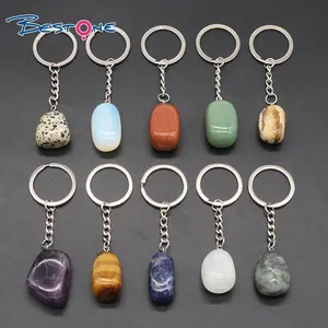 Healing Crystal Keychains for Women Natural Gemstone Key Rings Simple Design Tumbled Stone Pendant Keychain Great Gift