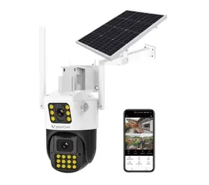 2023 New Design Wifi2.4g &RJ45 Dual lens Solar power Outdoor Security PTZ Camera Full color night CCTV camera Solar Dual camera