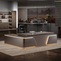 Ensemble de table de direction moderne pour bureau, design nouveau, bois brillant, LED, haute technologie, en forme de L, bureau de luxe pour PDG