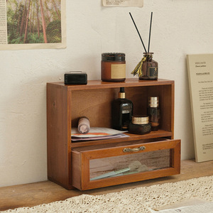 Solid Wood Desktop Drawer Display Shelf One Drawer Cabinet Cosmetic <b>Storage</b> Organizer <b>Makeup</b> Organizer - Product Image 2