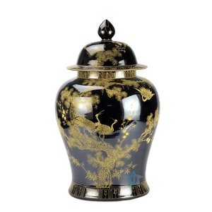 <span class=keywords><strong>Grand</strong></span> pot à gingembre en porcelaine peint à la main avec un motif de grue dorée sur fond noir <span class=keywords><strong>miroir</strong></span> RYLW15 - Product Image 1