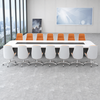 Table de conférence rectangulaire moderne avec gestion des câbles, design écologique, taille personnalisable pour bureaux et salles à manger