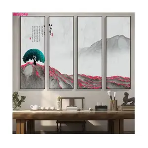 Luxus 4 Panels Aluminium legierung gerahmte Malerei abstrakte dekorative Kunst Berglands chaft druckt Kristall Porzellan Malerei