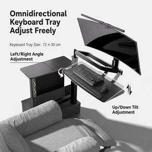 Adjustable Floating Laptop <b>Desk</b> with Monitor Arm Mobile PC Tower <b>Stand</b> Keyboard Tray Sit <b>Stand</b> Recliner Workstation - Product Image 3