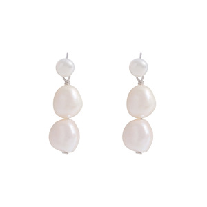 Pendiente de cadena de perlas barrocas naturales, pendientes con cuentas de perlas blancas, pendientes de perlas de poste de plata S925 - Product Image 5
