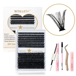 Wholesale Custom Natural Long Self Grafting Precut Segment Mink Eyelashes Diy Clusters Lashes Extensions Kit With Glue Remover
