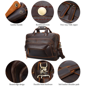 Top Grain réel Crazy Horse cuir 17 pouces mallette pour ordinateur portable <span class=keywords><strong>Messenger</strong></span> hommes en cuir véritable ordinateur mallettes pour ordinateur portable - Product Image 3