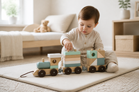 Jouet de train en bois pour bébé, jouet d'empilage Montessori, blocs éducatifs pour tout-petits, jouet de tri, ensemble de train en bois