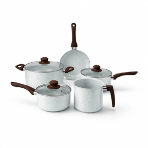 High Quality <b>Ceramic</b> Coated Pot <b>Pan</b> Silicone Glass Lids Soft Touch Handle Non Stick 8 Piece Aluminium Cookware Set - Product Image 1