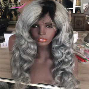 Perruque colorée à reflets, vendeur en gros 1B gris foncé, Body Wave Lace Front Wigs avec Baby Hair pour femmes