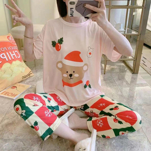 Piyama Ropa De Dormir Mujer piyama De Navidad Manga Corta wanita Psj Set piyama Natal yang cocok keluarga - Product Image 5