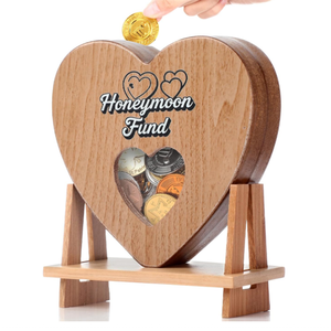 In legno rustico a forma di cuore salvadanaio miele luna <span class=keywords><strong>fondo</strong></span> Box per il ricevimento di nozze artigianale contenitore di stoccaggio in legno - Product Image 1