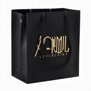Black Wholesale Eco Friendly Customized Hot Stamping Foil Shopping Recyclable Shoe Packaging Paper Bags Supplier For Clothing