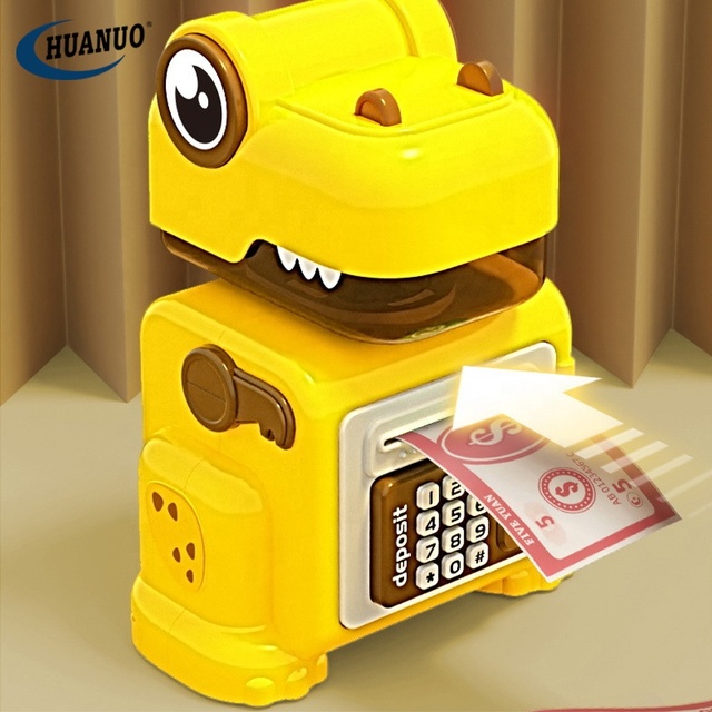 Kids Electronic Money Saving Box Toy Dinosaur ATM Piggy Bank Password Cash Coin Can Money Banking Toys With Fingerprint