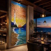 Mosaik Kaca Mercusuar Pantai Sunrise Grosir Langsung dari Pabrik, Seni Mural Parquet Mosaik, Ubin Mosaik untuk Backsplash Ruang Tamu dan Lobi
