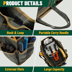 Sac à outils, <span class=keywords><strong>toile</strong></span> cirée résistante de 16 oz, sac à outils de jardin |   Sac de rangement d'outils portable à 11 poches - Product Image 3