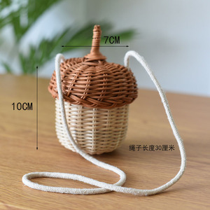 Mini Rattan Acorn Bag Handmade Crossbody <b>Woven</b> <b>Basket</b> For Children Props Decorative Storage Bowl Shape - Product Image 4