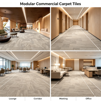 Dalles de moquette commerciales haut de gamme, modulaires, imprimées sur mesure pour les projets d'hôtels, de halls d'accueil, de salons, de couloirs et de bureaux