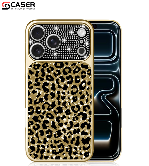 Leopard Pattern Case Electroplated Diamond Camera Luxury Style Full Coverage Protection Shockproof Phonecase for iphone 17 16 15