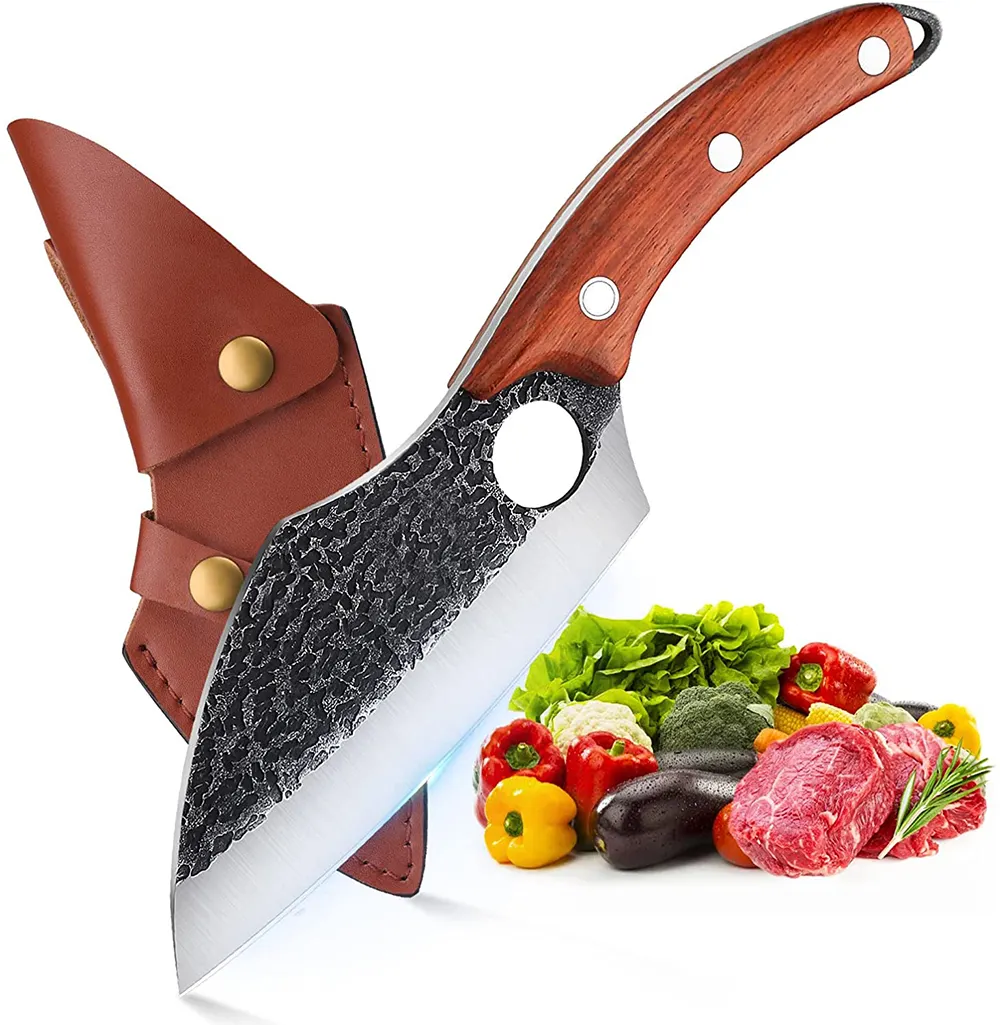 Factory direct non stick full tang stainless steel hammer finished blade boning knife with sheath