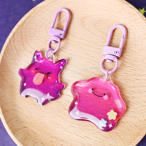 Custom Double-Sided UV Printed Epoxy Acrylic Phone Keychain Glitter Powder Plastic Anime Style Phone Charm <b>Cartoon</b> Metal Pendant - Product Image 1