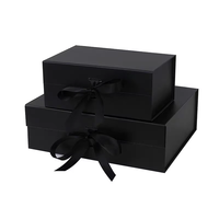 Boîte cadeau magnétique pliable noire de luxe avec ruban en satin et nœud, logo personnalisé, boîte en papier rigide pour emballage de cadeaux de mariage ou de Noël
