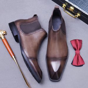 High Quality Wholesale Winter Fashion Business Men Genuine Leather Square Ankle CHELSEA <b>Boots</b> Office Casual Shoes Dress Shoes - Product Image 2