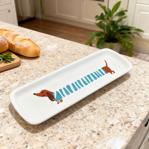 Restoran güzel dikdörtgen uzun düz sandviç meyve gıda plaka tatlı çıkartmaları ile özel sevimli Wiener köpekler beyaz porselen çanak - Product Image 1