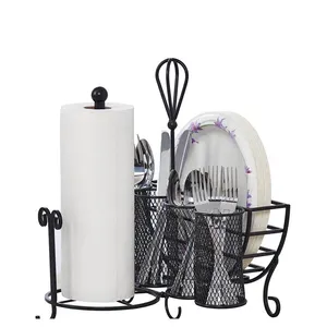 Organizador de Cocina de Metal Negro de Alta Calidad para Almacenamiento de Platos, Toallas de Papel y Utensilios, para Uso en Comedor y Cafetería - Product Image 1