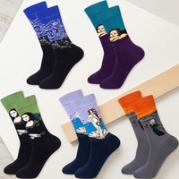 Chaussettes fantaisie Justay en coton tricoté jacquard anti-bactérien pour hommes, 5 paires, motifs artistiques, cadeaux amusants, taille unique, bleu