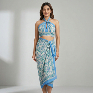 Premium hand block printed cotton sarong floral beach <b>wrap</b> pareo <b>swimsuit</b> cover up lightweight resort wear custom suppliers - Product Image 1