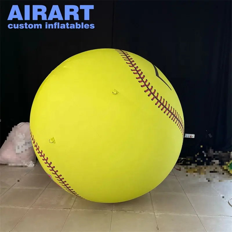Logotipo de impresión decoración de eventos deportivos béisbol inflable, globo de béisbol amarillo inflable