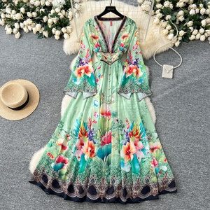 Nouvelle Robe Imprimée <span class=keywords><strong>Grande</strong></span> Ampleur à Col Plongeant et Manches Évasées Style Vacances 2026 pour Femme - Product Image 5