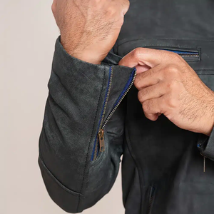 Chaqueta de Motociclista Informal de Cuero Genuino y Lona Transpirable Estilo Café Racer Gris para Hombre - Product Image 2