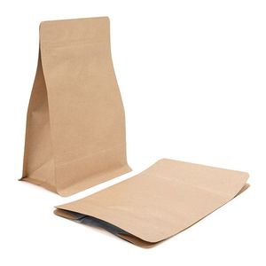 Kraft Box Bottom Coffee Bag Natural Kraft Resealable Coffee Pouches