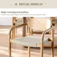 Chaise de salle à manger moderne en bois massif avec accoudoirs et assise en corde tressée pour mobilier d'intérieur et semi-extérieur AU Koweït EAU
