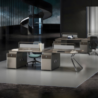 Poste de travail modulaire moderne pour 4 personnes avec cloison de bureau, caractéristiques réglables, résistant à l'eau, avec plateau pour câbles - Commercial
