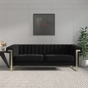 Factory Direct Sale Black Fabric Velvet Chesterfield Sofa Bed