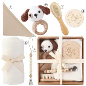 6Pcs Animal Rattles Gift Box New Born Teething Bracelet Pacifier Baby Birth Gift