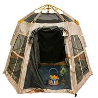 Tenda Heksagonal Otomatis Dengan Kanopi Lapis Ganda Dua Pintu Empat Jendela Pintu Jaring 210D Oxford untuk Keluarga