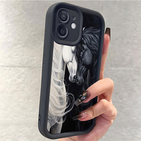 Coque de téléphone portable antichoc en TPU avec motif cheval blanc et noir, style objectif d'appareil photo, pour iPhone 12 13 14 15 16 17 18 Pro Max