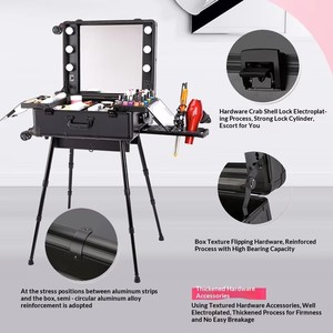 Professional Fashionable <b>Makeup</b> Train <b>Case</b> Adjustable LED Lights Audio Speaker New Annual Rolling Trolley Stone Pattern Closure - Product Image 2