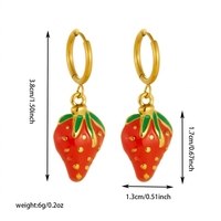 Vergulde roestvrijstalen aardbeienhanger ketting oorringen sieradenset emaille dames schattig fruit