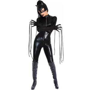 Wetlook PU Macacão De Couro Adulto Gato Mulheres Catsuit Máscara + Luvas Cosplay Carnaval Halloween Palco Jogar Festa Trajes - Product Image 3