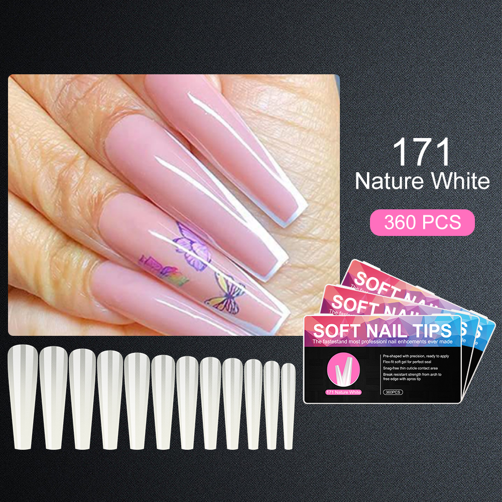 Caixuan 504Pcs/box Non C Curve XXL Extra Long Coffin Nail Tips Half Cover ABS 3XL Coffin Square Wholesale French False Nail Tips