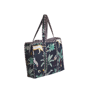 Bohemian Panelled Cotton Tote <b>Bag</b> With Animal Print Open Top Shopping <b>Bag</b> All Seasons - Product Image 4