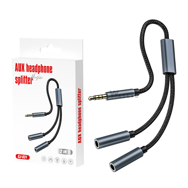Audio Splitter Cable 3.5mm Female to 2 Jack Male AUX Earphone Audio Extension Adapter Cable for Headphone PC Speaker Notebook