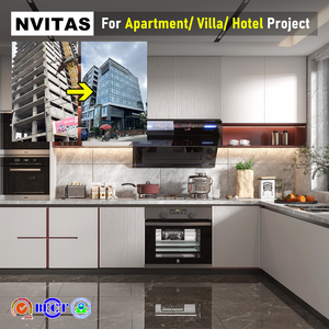 خزائن مطبخ خشبية حديثة من NVITAS، خزائن مطبخ بيضاء من الخشب الرقائقي، خزائن مطبخ من الخشب الصلب للفنادق والشقق والفلل - Product Image 1